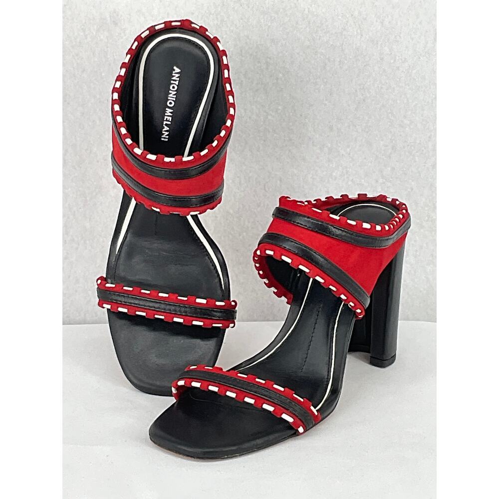 Antonio Melani Sarville Red Black Heeled Mule Slip On 6M